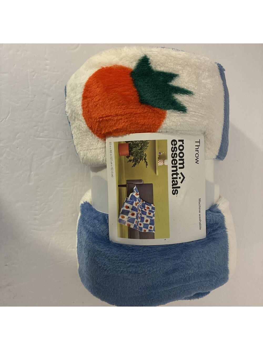 Printed Tomato Checkerboard Plush Throw Blanket Blue - Room Essentials™